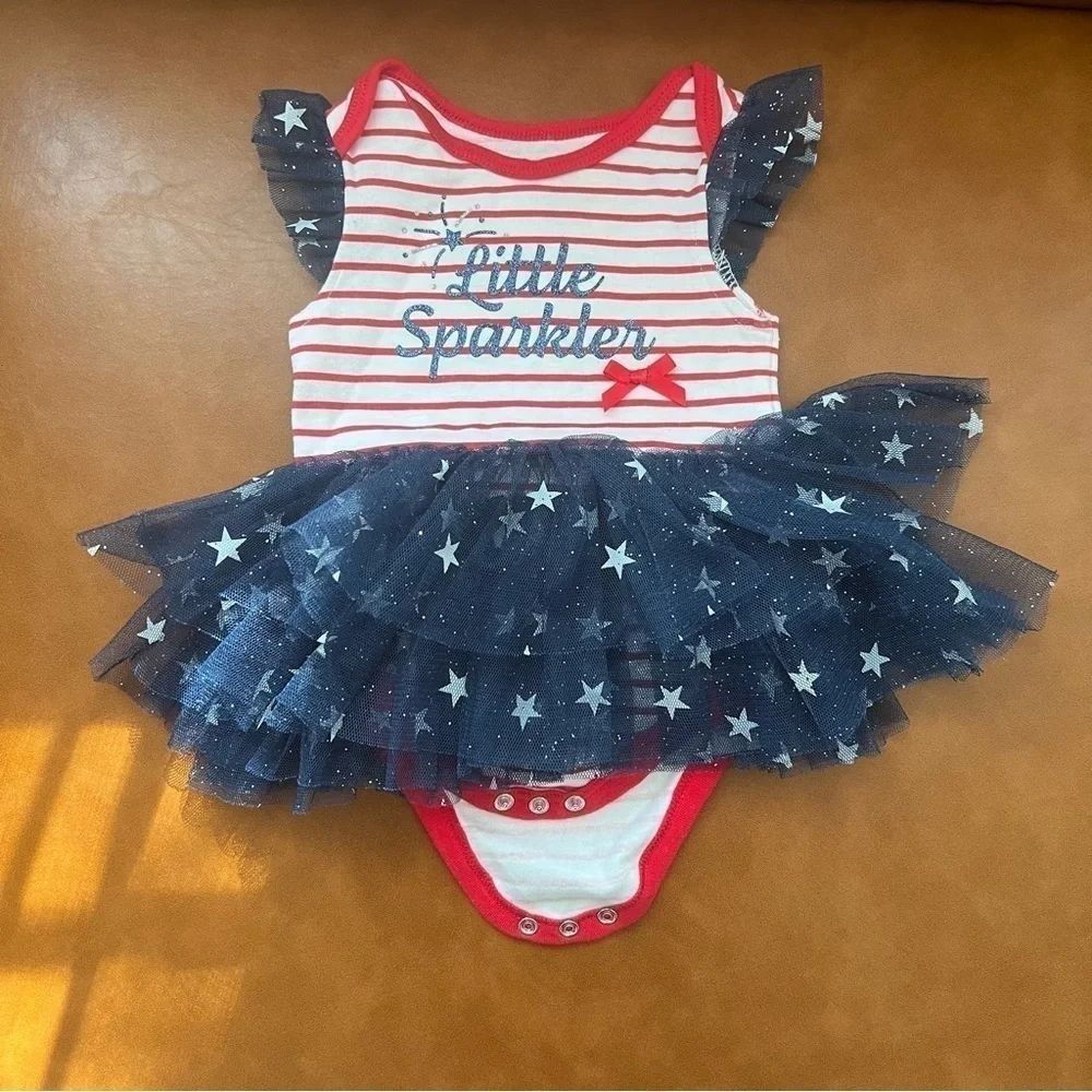 Baby Starters Baby Girl 3M Infant Red Stripe 4th of July Romper Bodysuit